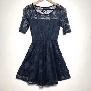 Unbranded Navy Blue Lace Sweetheart Mini Dress
